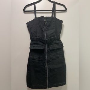 Black denim cargo mini dress size medium Forever 21